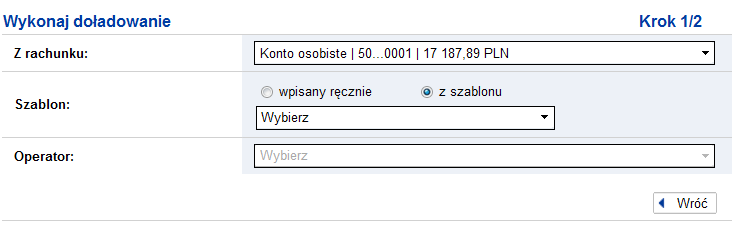 Korzystając z przycisków nawigacyjnych umieszczonych pod listą doładowań, możesz przeglądać szczegóły danego zlecenia, wykonać ponownie doładowanie oraz anulować wysłane zlecenie (operacja anulowania