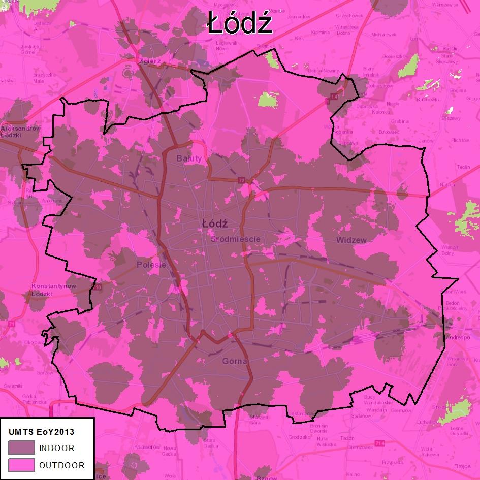 zmiany Pokrycia w sieciach 3g w Łodzi i okolicach Przed