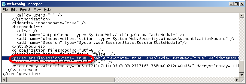 Następnie naleŝy odnaleźć sekcję <pages enablesessionstate= false i zamienić false na true. Okna poniŝej pokazują zawartość pliku web.config przed i po zmianie. Uaktualnienie SharePoint Services 2.