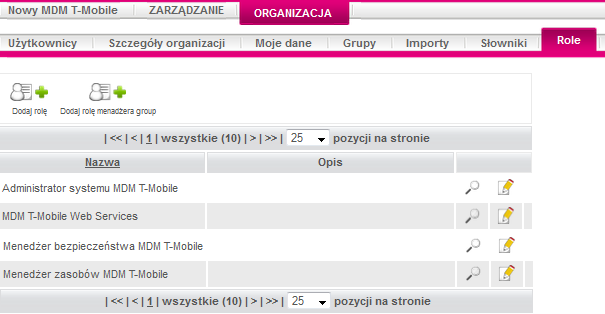 8.4.2. Import grup Poza ręcznym tworzeniem grup użytkowników, MDM T-Mobile umożliwia także ich import z uprzednio przygotowanego pliku.