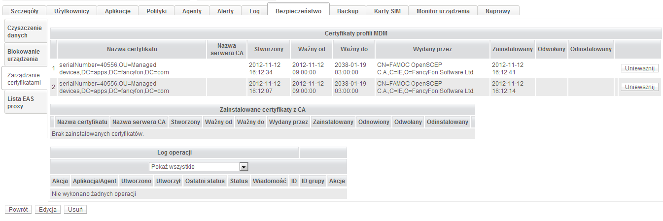 10.3.8. Lokalizacja Zakładka daje dostęp do danych dotyczących ostatniego położenia urządzenia. Dostęp do danych lokalizacyjnych wymaga zainstalowania Monitora Lokalizacji.