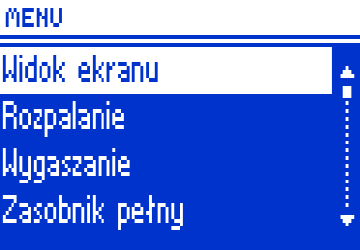 Naciśnięcie przycisku MENU przenosi użytkownika do menu sterownika. Na wyświetlaczu pokazane są trzy pierwsze opcje menu. Do kolejnych opcji przechodzi się za pomocą przycisków PLUS i MINUS.