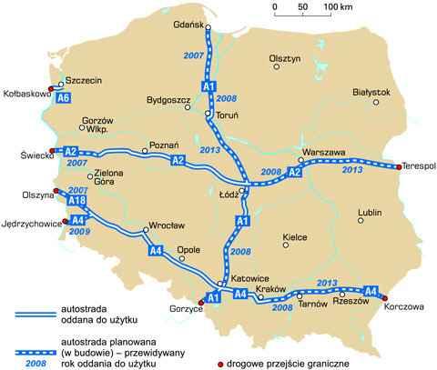głównych magistrali kolejowych w Polsce Sieć autostrad w