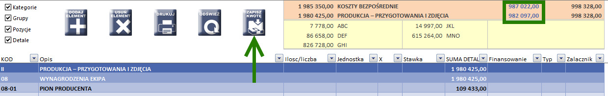 Przyciski w nagłówku tabeli służą filtrowaniu danych.