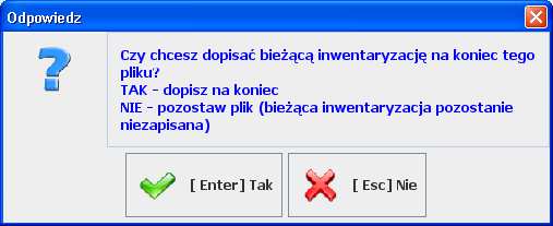 Program zapisze zgromadzone dane na dysku, w pliku inwent.inw. Plik ten może być odczytany przez program PC-Market 7 lub zaimportowany przez program PC-POS 7 na paragon.