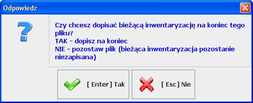 Program zapisze zgromadzone dane na dysku, w pliku inwent.inw. Plik ten może być odczytany przez program PC-Market 7 lub zaimportowany przez program PC-POS 7 na paragon.