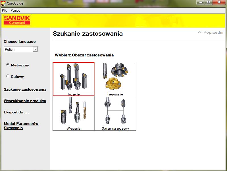 Następnie wybieramy opcję Toczenie.