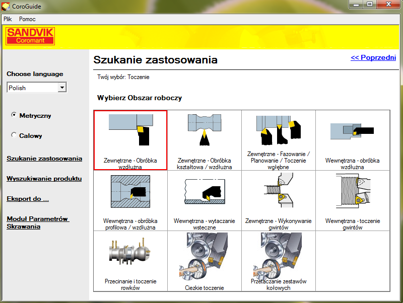 dokładnego określenia typu narzędzia poprzez