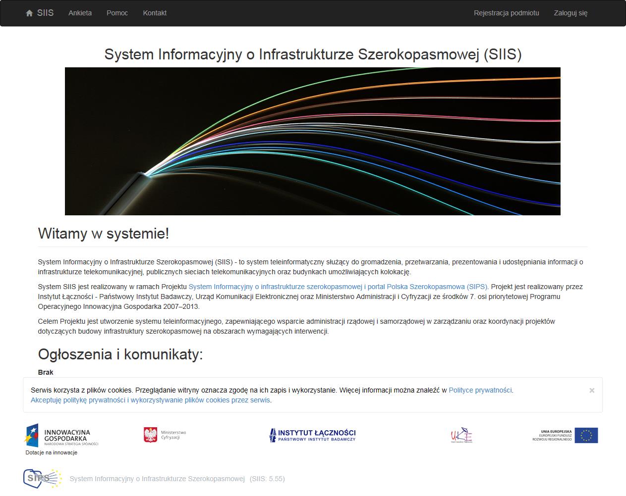 3 Logowanie w systemie oraz rejestracja podmiotu Logowanie do systemu oraz rejestracja podmiotu następuje po połączeniu z portalem SIIS na stronie: https://form.teleinfrastruktura.gov.pl Rys. 1.