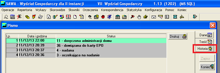 Obsługa korespondencji wysłanej Wyszukanie korespondencji wysłanej według atrybutu EPO Użytkownik ma możliwość wyszukiwania przesyłek doręczanych w trybie EPO na liście korespondencji wysłanej.