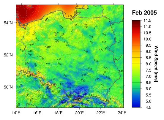 Mapa warunków wiatrowych w Polsce dla