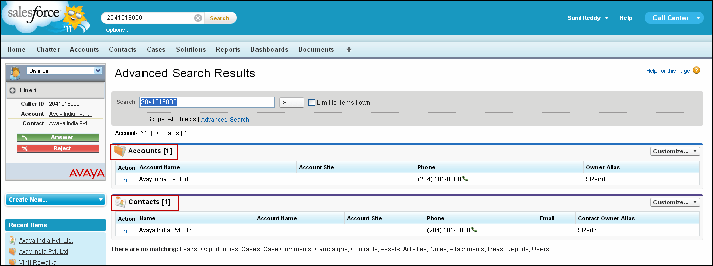 14.5.2 Powiadomienia wyskakujace Ponizej znajduja sie przyklady funkcji powiadomien wyskakujacych w programie Avaya IP Office Plug-in for Salesforce.