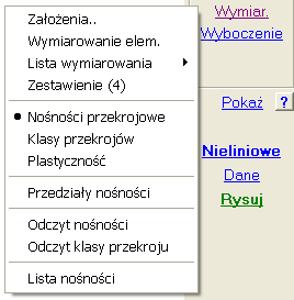 Wymiarowanie Jeśli wymiarowanie będzie odbywało się dla wartości sił wewnętrznych z obwiedni to po kliknięciu w przycisk [OK] program sprawdzi czy obliczenia obwiedni zostały juŝ przeprowadzone.