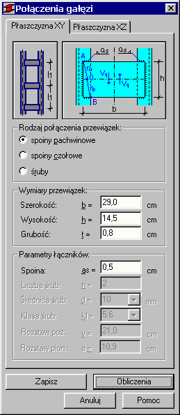 Zaprojektowane połączenie może zostać przypisane do pręta pod warunkiem równoczesnego nadania aktualnie rozpatrywanego przekroju na analizowaną grupę prętów.