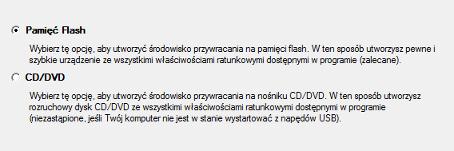 17 5. Wybierz opcję Obraz CD/DVD zdefiniowany przez użytkownika (plik.iso), a następnie obraz ISO środowiska ratunkowego WinPE 3.0 lub ręcznie podaj pełną ścieżkę do niego.