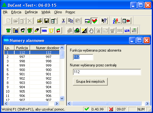 Okno można otworzyć przełączając program na widok Administrowanie centralą i wybierając jedną z opcji: MENU Okno Numery alarmowe (Alt+6); ikonę na pasku narzędzi Wszystkie niezdefiniowane numery