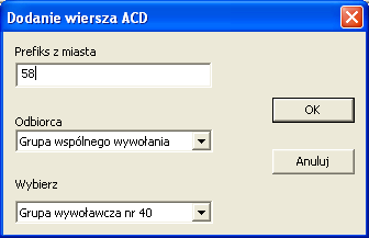 3.4.10.Automatyczna Dystrybucja Ruchu ACD W oknie tym (jest dostępna opcja ACD. Działanie funkcji ACD polega na kierowaniu połączeń przychodzących do wybranych odbiorców na podstawie Tablicy ACD.