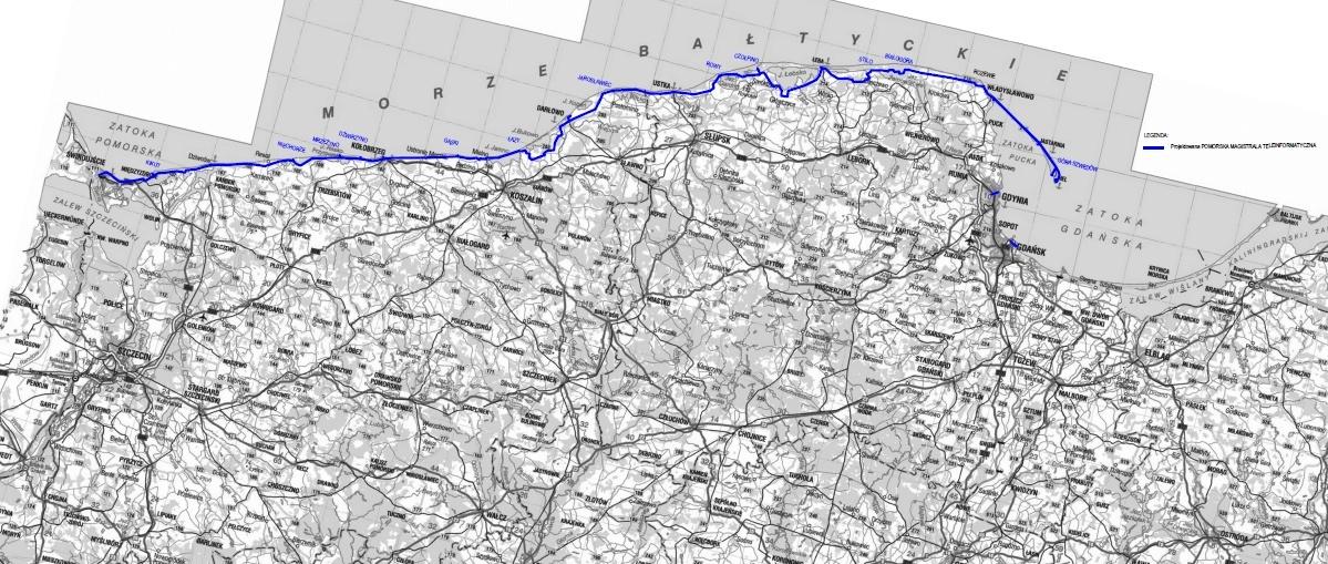 Poglądowa mapa przebiegu: Pomorska Magistrala Teleinformatyczna w liczbach: Ponad 600 km nowych