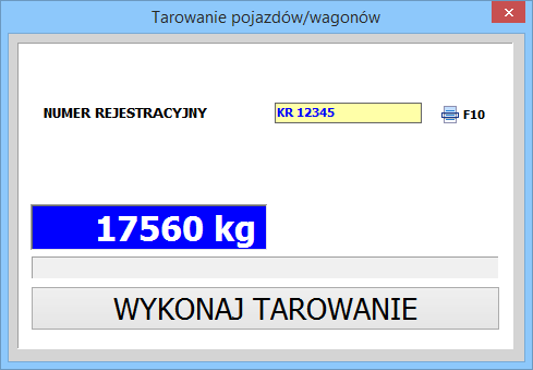 Aby wykonać ważenie usługowe: 1. Otwórz okno pomiaru ( naciśnij przycisk WAŻENIE USŁUGOWE) 2. Wprowadź numer rejestracyjny pojazdu. Naciśnij ENTER 3. Naciśnij przycisk WYKONAJ WAŻENIE 4.