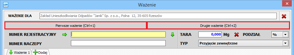 4.1.7 Wyszukiwanie pojazdów na oknie ważenia Użytkownik ma możliwość wyboru przed dokonaniem ważenia czy ważenie będzie ważeniem wjazdowym czy wyjazdowym i tylko w tych rekordach będą wyszukiwane