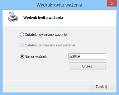 4.3.5 Drukowanie kwitu ważenia W zależności od konfiguracji programu możliwe są trzy tryby drukowania kwitu: automatyczny wymagający potwierdzenia druk na życzenie W trybie automatycznym kwit