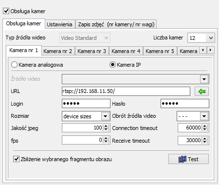 obrazu z kamery (przycisk Test ), następnie wciskamy Device/Video Proc Amp i za pomocą suwaków dostosowujemy wygląd obrazu z kamery. Kamery IP 4. Zaznaczamy opcje Kamera IP 5.