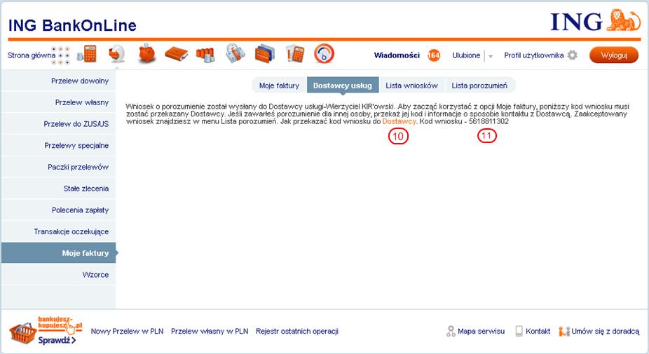 Lista wniosków Po wysłaniu wniosku o porozumienia do czasu akceptacji przez Dostawcę usługi wniosek jest dostępny w menu Lista wniosków.