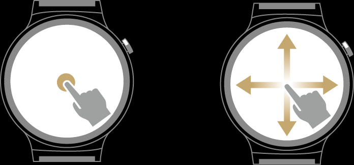 4 Podstawowa obsługa 4 Podstawowa obsługa 4.1 Typowe gesty Zegarek HUAWEI WATCH odczytuje gesty dotknięcia, przytrzymania palcem oraz przesunięcia palca po ekranie.