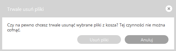 b. Jeśli chcesz trwale usunąć wybrane elementy, zaznacz je, a następnie kliknij. Aby potwierdzić kliknij Usuń pliki.
