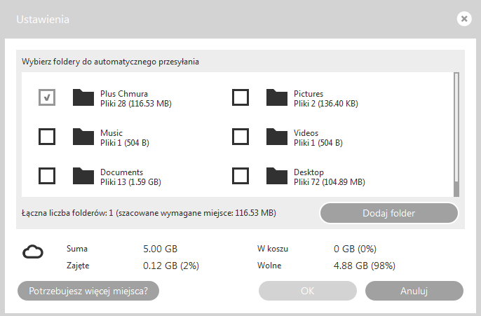 4. Otrzymasz wiadomość e-mail z instrukcją resetowania hasła. Jak uzyskać więcej miejsca na pliki? Możesz posiadać Plus Chmurę nawet do 100 GB.
