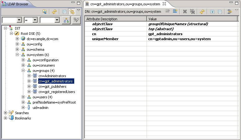W części gdzie znajdują się atrybuty, kliknij pdwójnie na klumnę Value atrybutu uniquemember i skpiuj unikalną nazwę (DN) użytkwnika gptadmin w celu ddania g d grupy. Rys. 5.