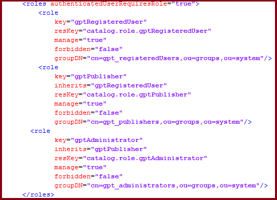 Rys. 11. Ustawienia sekcji rles w pliku gpt.xml. Ustawienia użytkwników (users) kreślają właściwści knta użytkwnika.