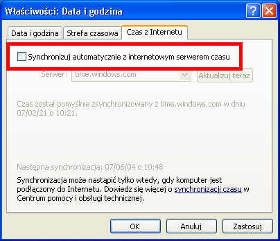 W oknie Właściwości: Data i godzina naleŝy przejść do zakładki Czas z
