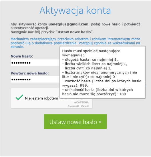 7. Od tego momentu możesz logowad się do systemu, korzystając z adresu e-mail i ustalonego przez siebie hasła. Lista adresów dziennika elektronicznego: 1. Szkołą Podstawowa nr 1 im.
