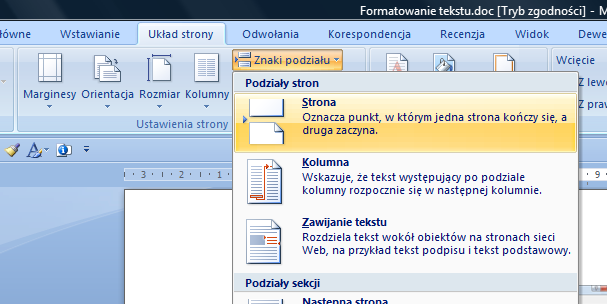 przed. W czasie pisania tekstu, unikać pozostawiania jednoliterowych wyrazów na końcu wersu (tzw. wdów ).