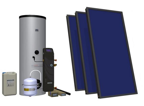 Instalacje solarne - budowa Podstawowe elementy instalacji solarnej to: Kolektory słoneczne, w których energia słoneczna zamieniana jest na ciepło, Zespół pompowy w którego skład wchodzi pompa