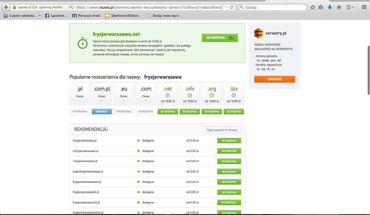 której b) Sprawdź dostępność i wybierz jedną z domen