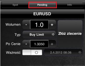Dostępne są następujące rodzaje zleceń oczekujących: ZLECENIE SELL LIMIT (SPRZEDAŻ): Sprzedaż instrumentu po kursie wyższym od bieżącej ceny rynkowej.