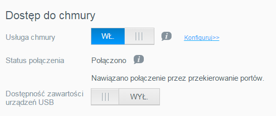 KONFIGURACJA USTAWIEŃ Usługa NTP Dla opcji Usługa NTP pozostaw ustawienie Włączone, aby data i godzina urządzenia były synchronizowane automatycznie. Na stronie są wyświetlane bieżące serwery NTP.