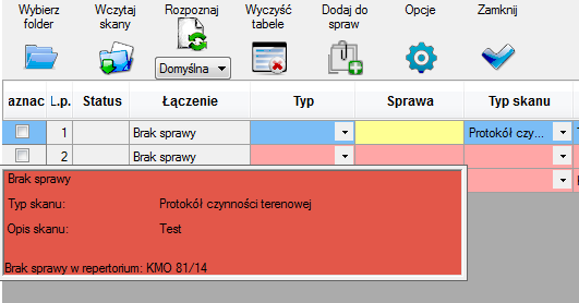 Rysunek 4 Okno informacji dla skanu Jeżeli wystąpi jakiś błąd podczas rozpoznawania, okno informacyjne będzie