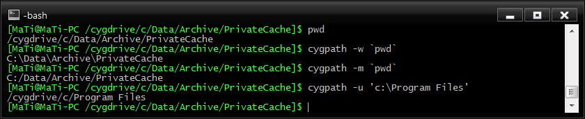 cygpath Narzędzie cygpath umożliwia łatwą konwersję ścieżek do plików z formatu POSIX do formatu Windows/DOS i na odwrót.