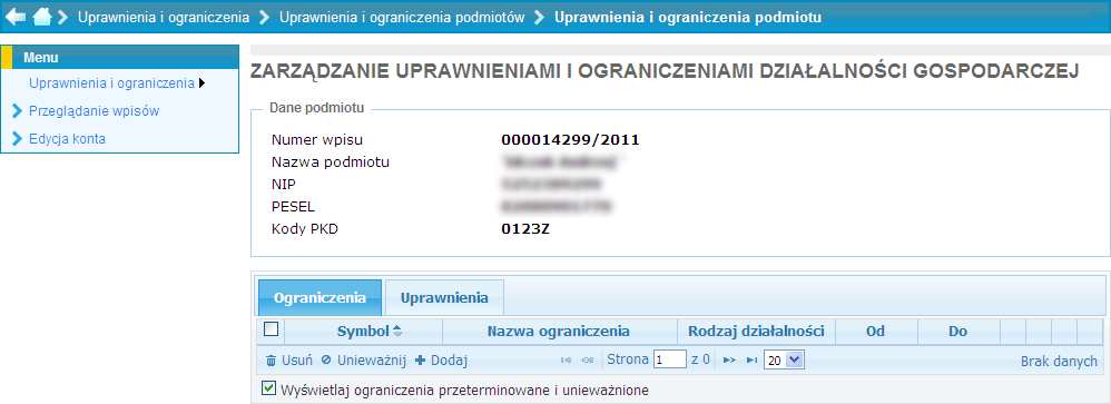 ograniczenia podmiotom w ST CEIDG Strona 9 z 26 zgodnie z procedurą dodawania podmiotów z KRS w CEIDG opisaną w Aby dodać nowy podmiot z rejestru KRS, należy w zakładce Podmioty zarejestrowane w KRS