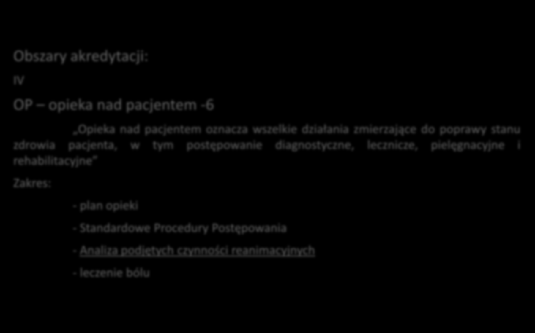 Obszary akredytacji: IV OP opieka nad pacjentem -6 2.