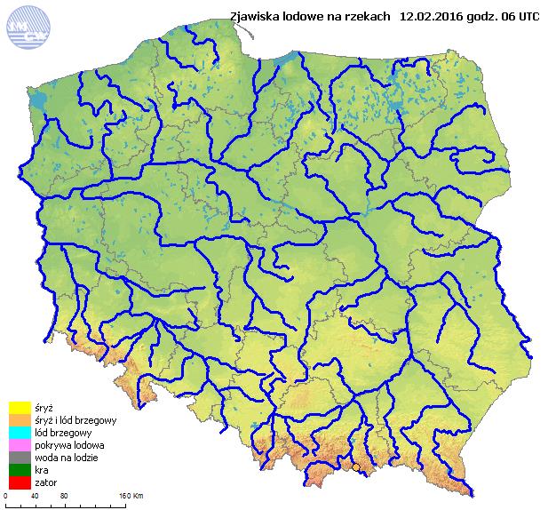 opadów Stan wody na głównych rzekach