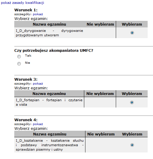 Dla sprawdzianów obowiązkowych nie ma możliwości wyboru bądź ich zmiany.