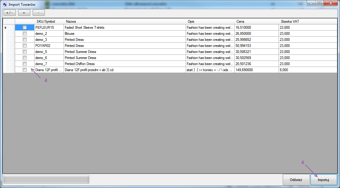 Import towarów ze sklepu do Symfonii Aby zaimportować towary ze sklepu do Symfonii należy: 1. Uruchomić Symfonię. 2. Przejść do kartoteki Towary. 3.