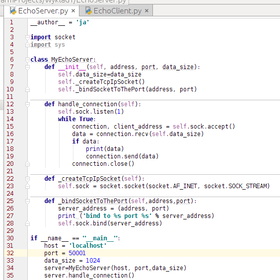 Echo serwer W trakcie tego wykładu pokażę tylko jak przy użyciu języka python napisać prosty