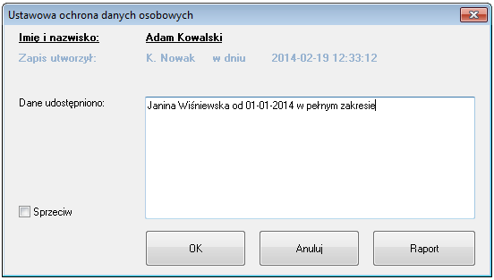 Po wybraniu przycisku Ochrona danych osobowych wyświetlane jest okno pokazane na rysunku 3.143.