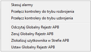 3.2.8.7. Wykonywanie komend dla podsystemu Przycisk Komendy w oknie kartoteki podsystemów wyświetla menu komend(rysunek 3.61)