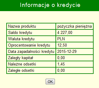 Dla każdego kredytu dostępne są opcje: Historia, Pokaż oraz Transze. Po kliknięciu opcji kredytowym.